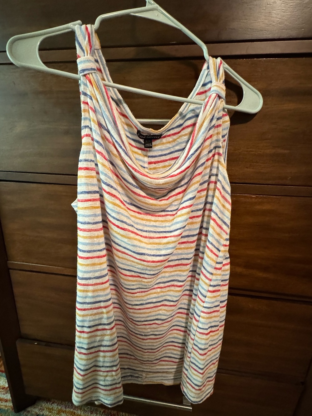 Lane Bryant Multicolor Striped Draped Neck Tank Top - Blue, Red, Yellow